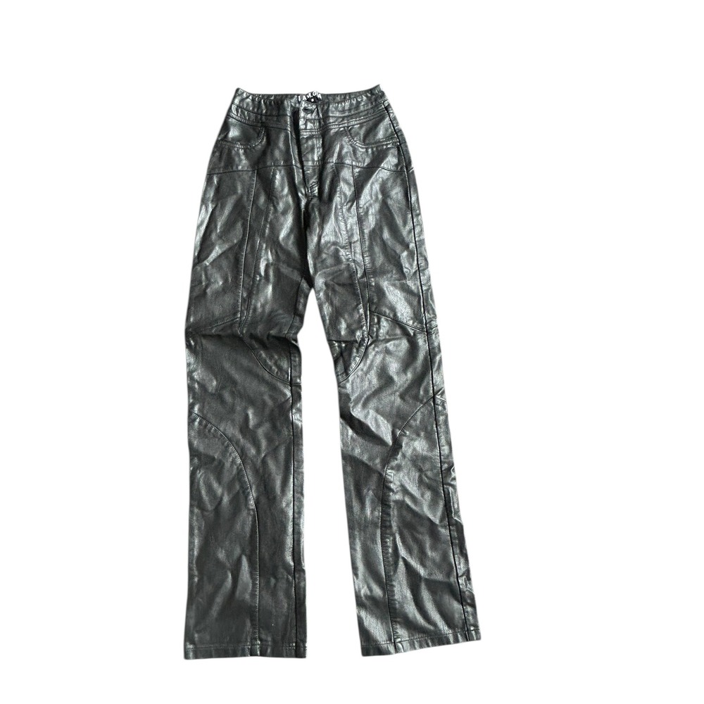 I.AM.GIA Black Faux Leather High Rise Paneled Straight Leg Pants Women's Small
